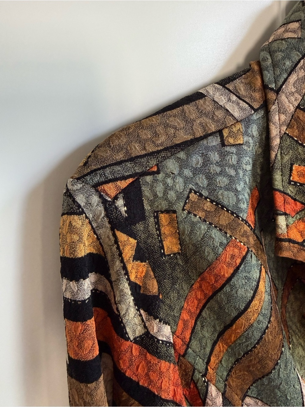 Joseph Ribkoff Vintage Abstract Zip Blazer Jacket Size 8 Earthy Geometric Retro - Picture 3 of 9
